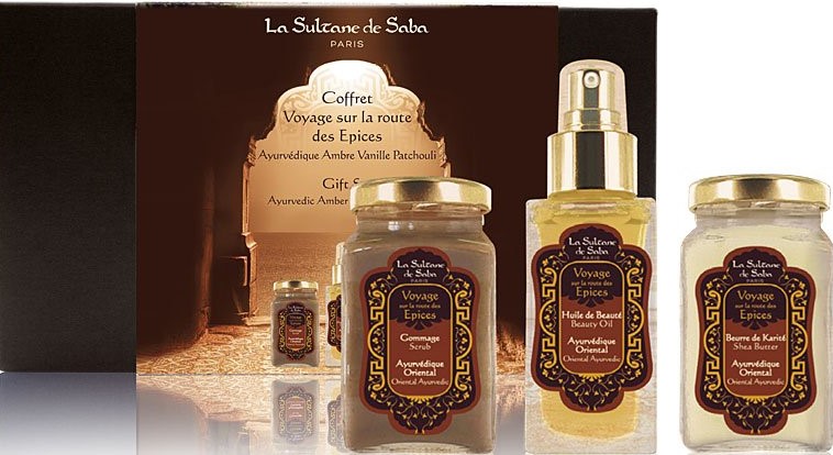La Sultane de Saba Дорожный набор "Путешествие по дороге специй" Аюрведа. Масло для тела 50мл+ Масло карите 100мл+ Гоммаж 100мл